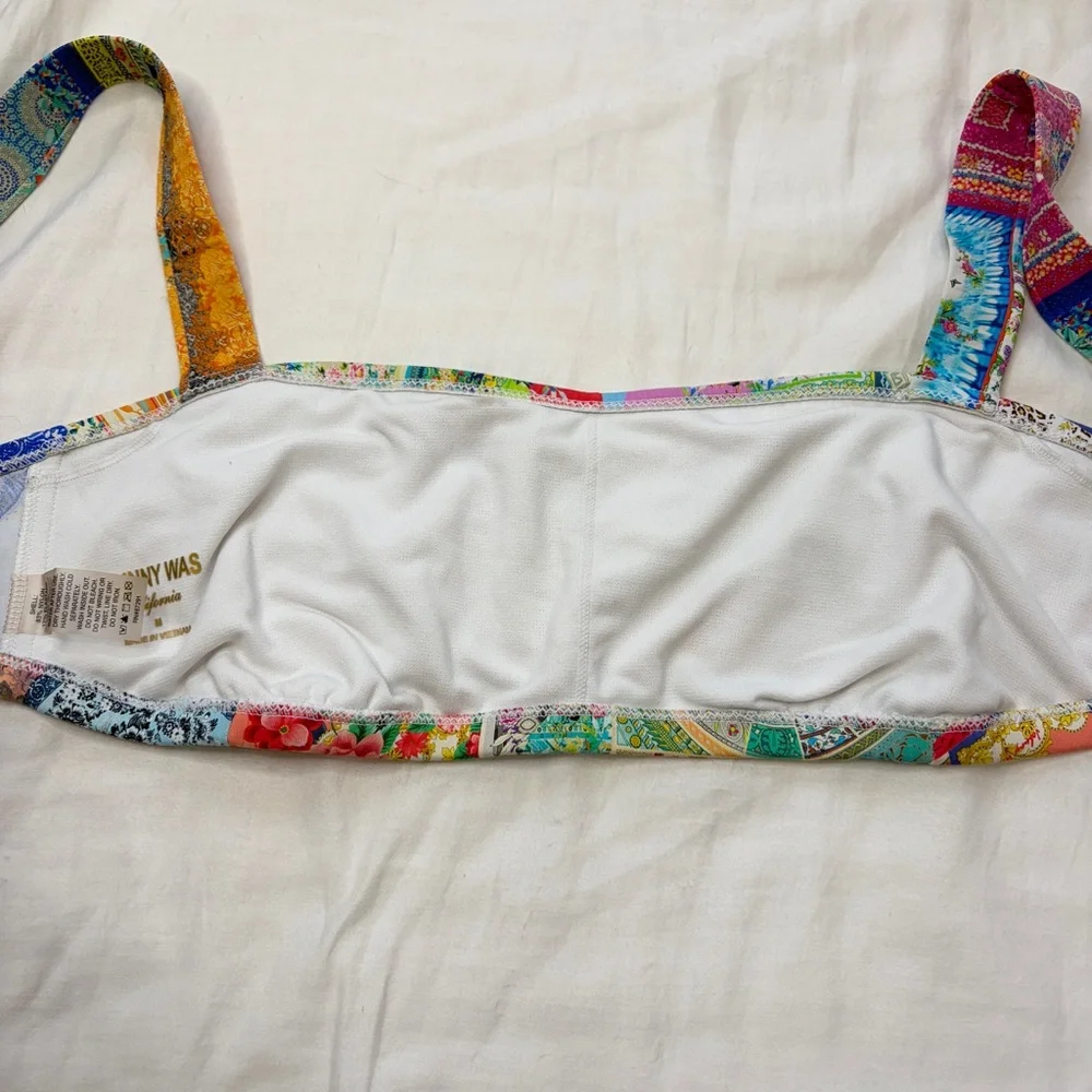 Johnny Was Multicolor Patchwork Bikini Top - Green, Pink, Orange, Blue - Picture 7 of 11
